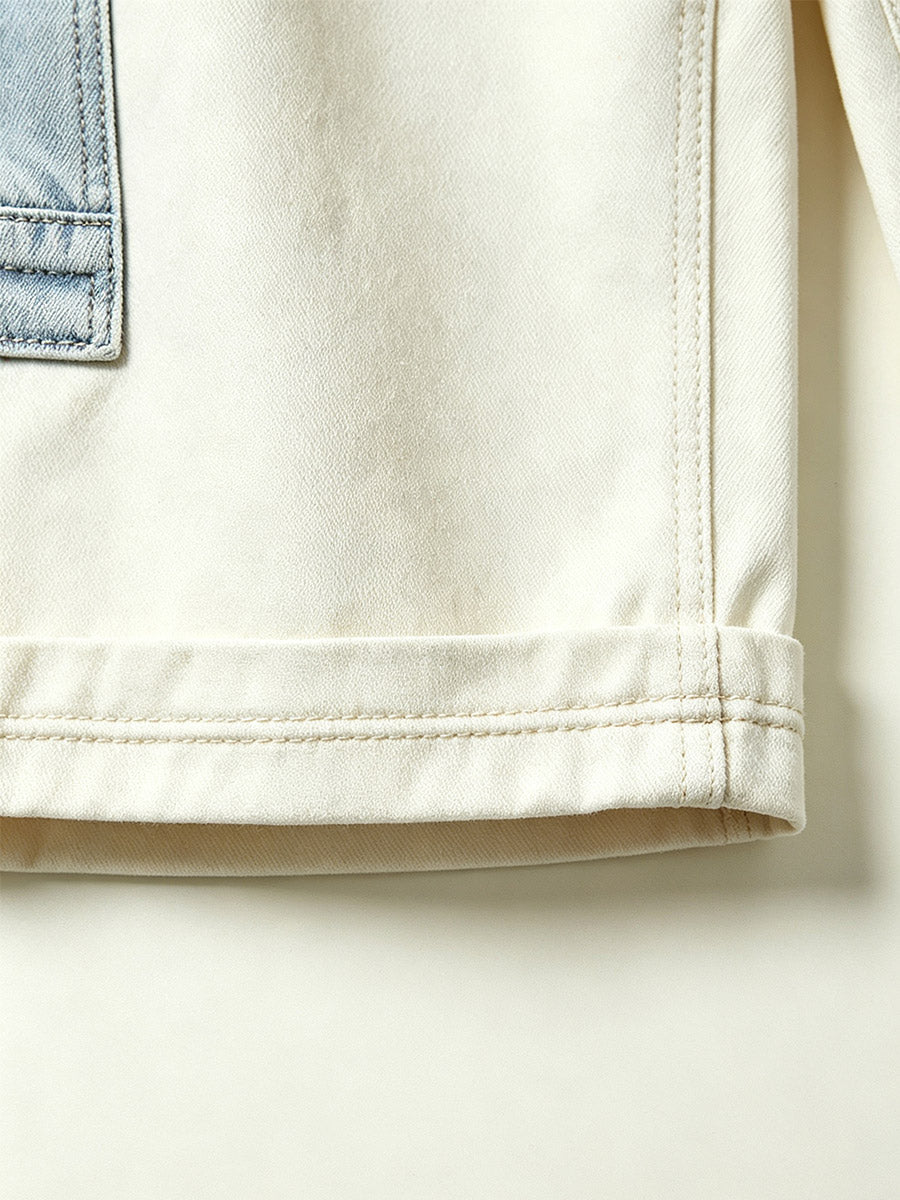 Vintage Series Cargo Capri Jeans, Relaxed Silhouette, Off White Contrast Blue | WHYSOIL