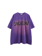 Whysoil-Front & Back Star Letter Gradient Washed Oversized Short Sleeve T-Shirt