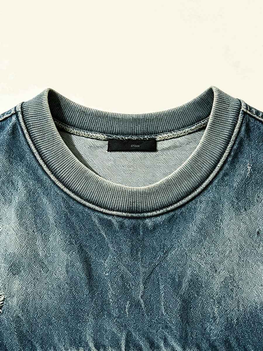 Gradient Distressed Vintage Denim Oversized Sleeveless Tank Top Tri-Color Earth Fade Wash | WHYSOIL