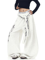 Whysoil-Ornate Sword Vertical Print Flap Pocket Baggy Wide Leg Casual Pants
