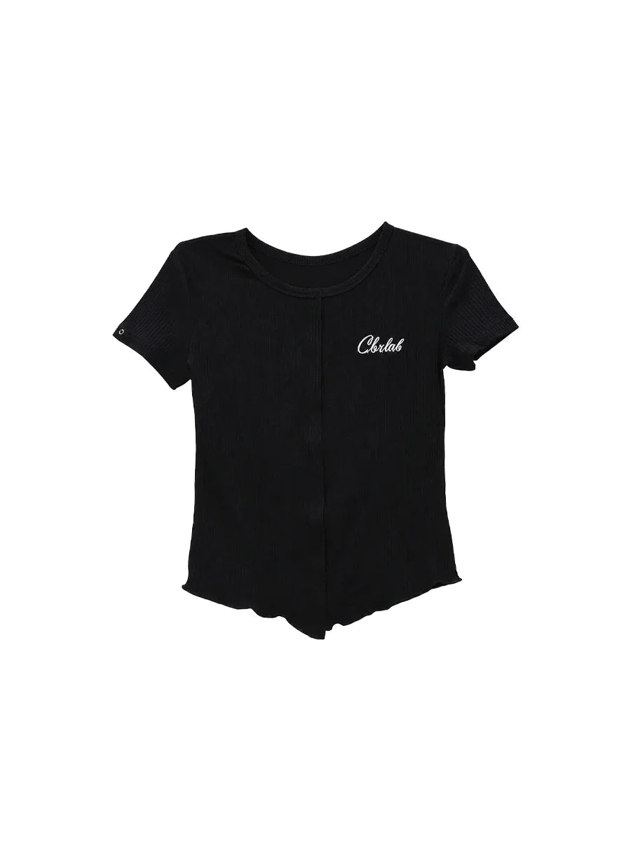 WHY SOIL Snap Ribbed Short Sleeve Top