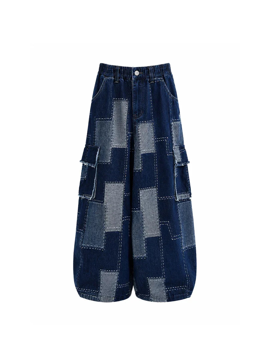 WHY SOIL Patchwork Wide-Leg Denim Pants