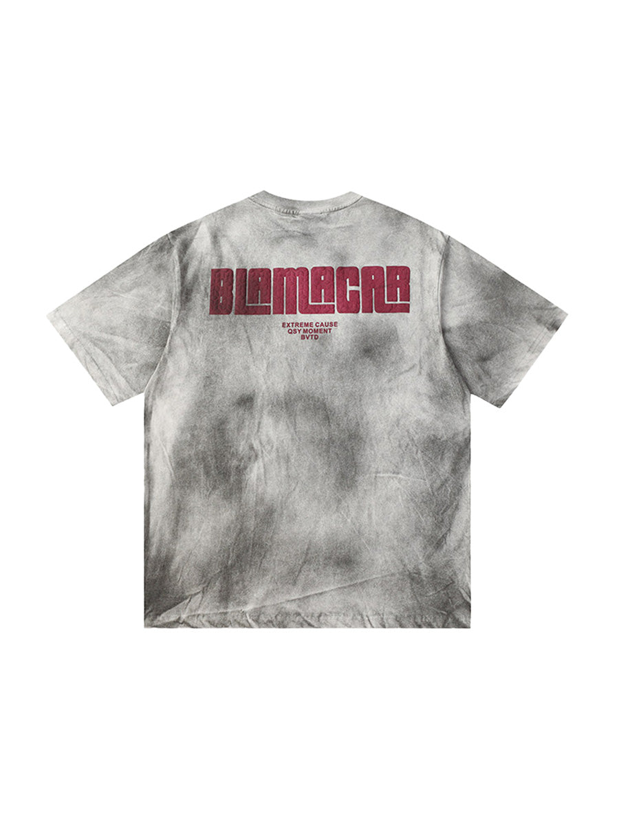 Whysoil Letter Cloud Washable Crew Neck T-Shirt