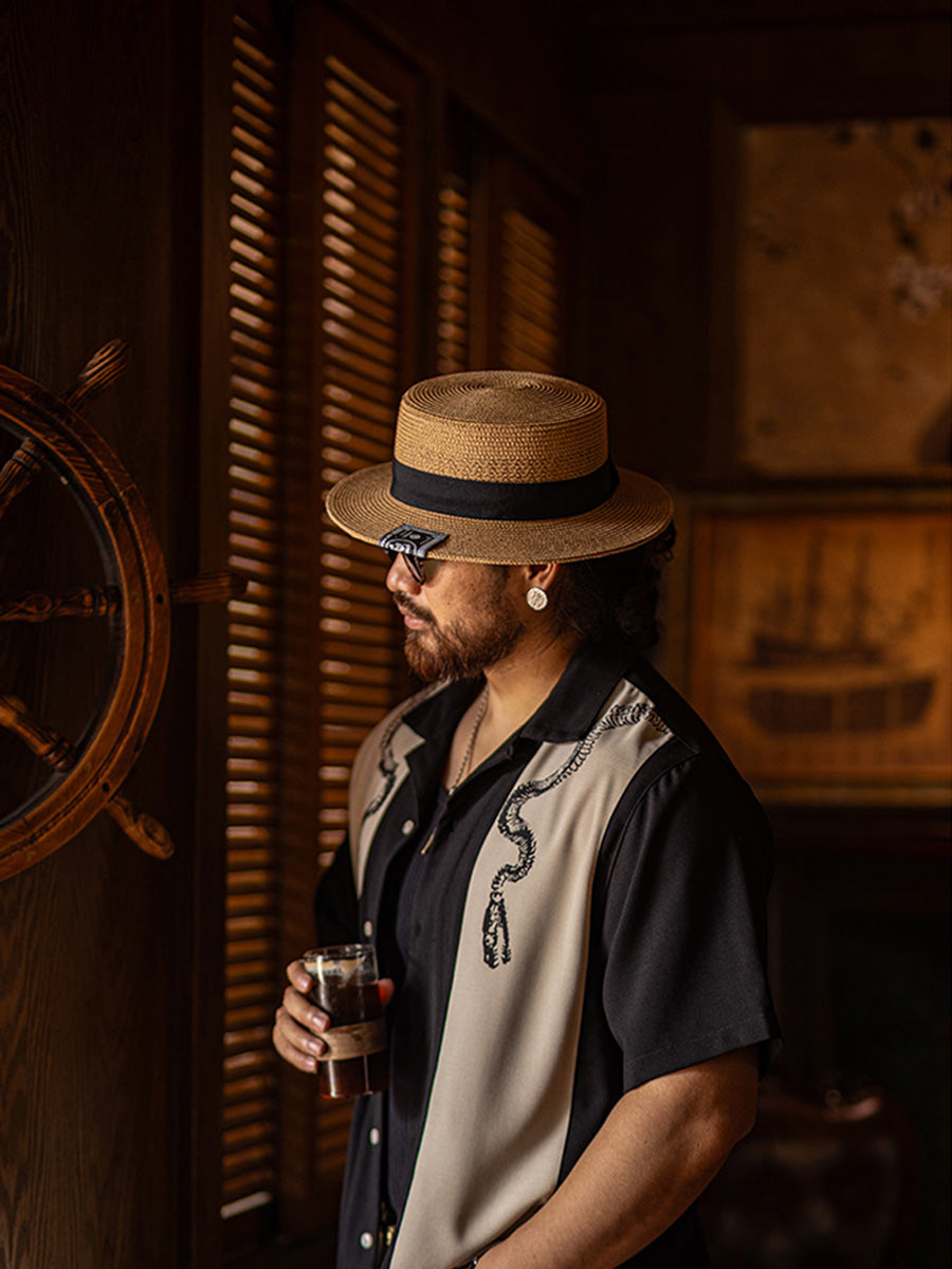 Vintage Muted Tone Straw Boater Hat, Textured Woven Earthy Tone | WHYSOIL