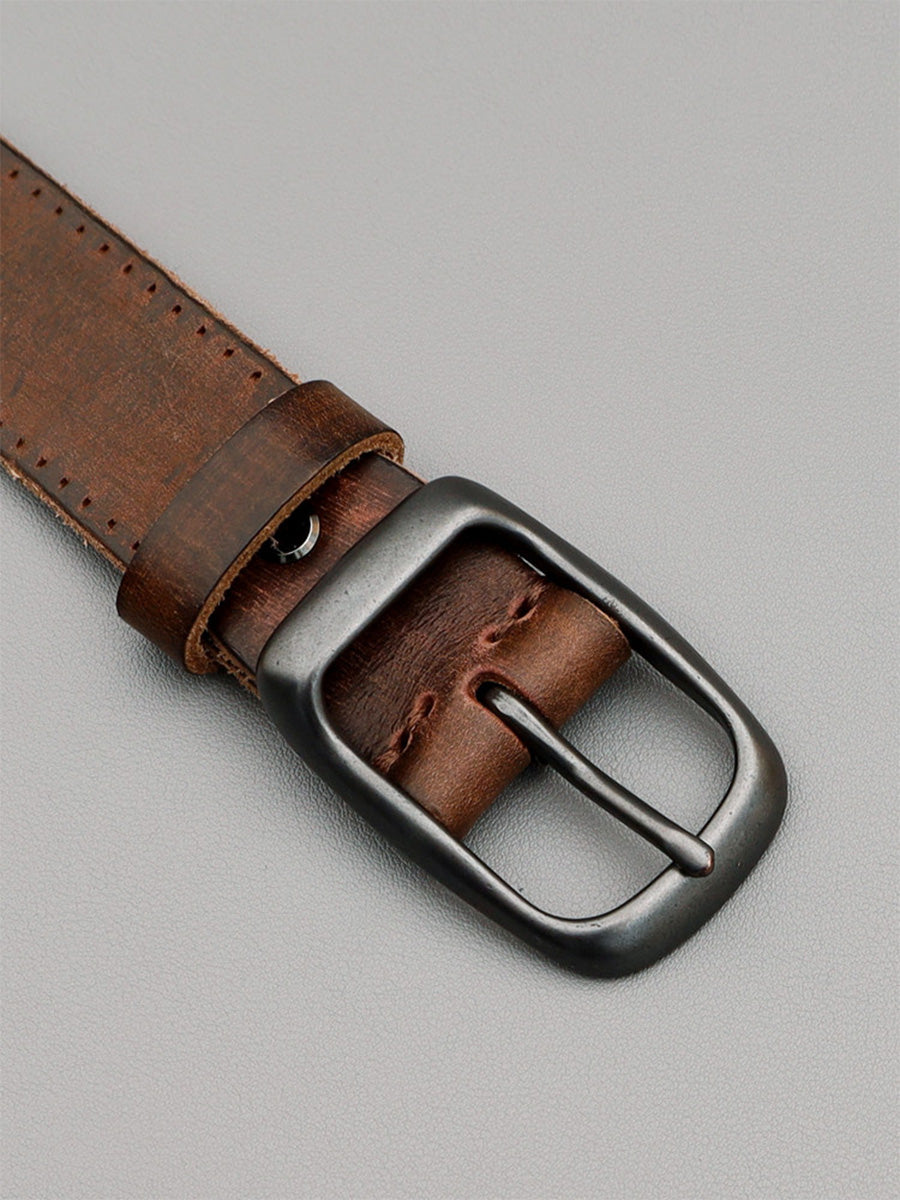 Vintage Muted Tone Distressed Leather Belt, Textured Full‑Grain Earthy Tone | WHYSOIL