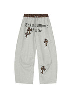 Whysoil-Leopard Waistband Cross Embroidery Gothic Letter Loose Harem Cargo Pants