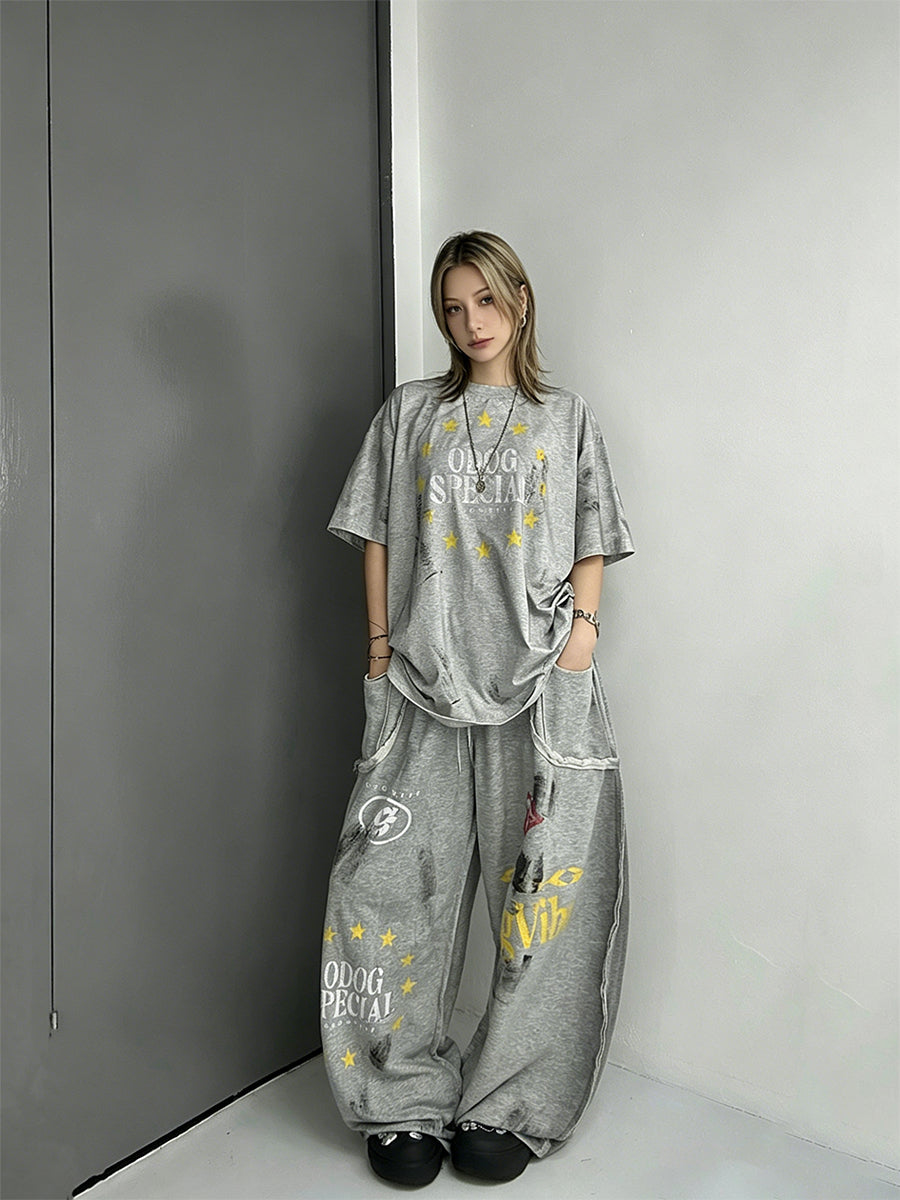 WHYSOIL Vintage Graphic Wide-Leg Sweatpants