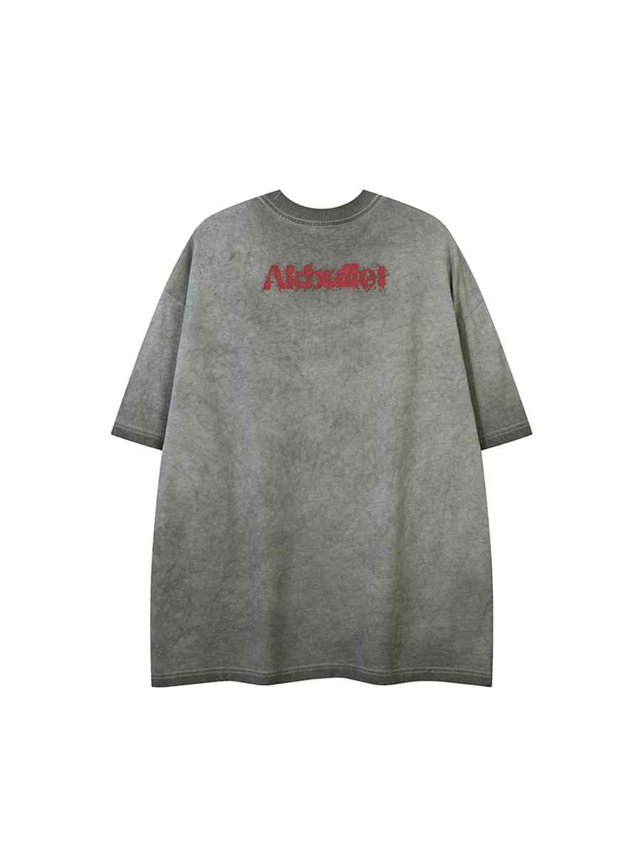 Whysoil-Spray Splash Gradient Faded  Letter Print Oversized T-Shirt