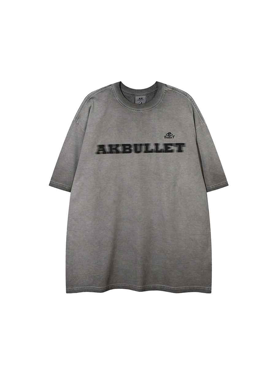 Whysoil-Blur Block Letter Small Logo Chest Print Washed Oversized T-Shirt