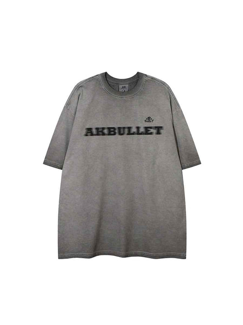 Whysoil-Blur Block Letter Small Logo Chest Print Washed Oversized T-Shirt