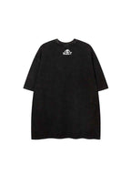 Whysoil-Blur Block Letter Small Logo Chest Print Washed Oversized T-Shirt