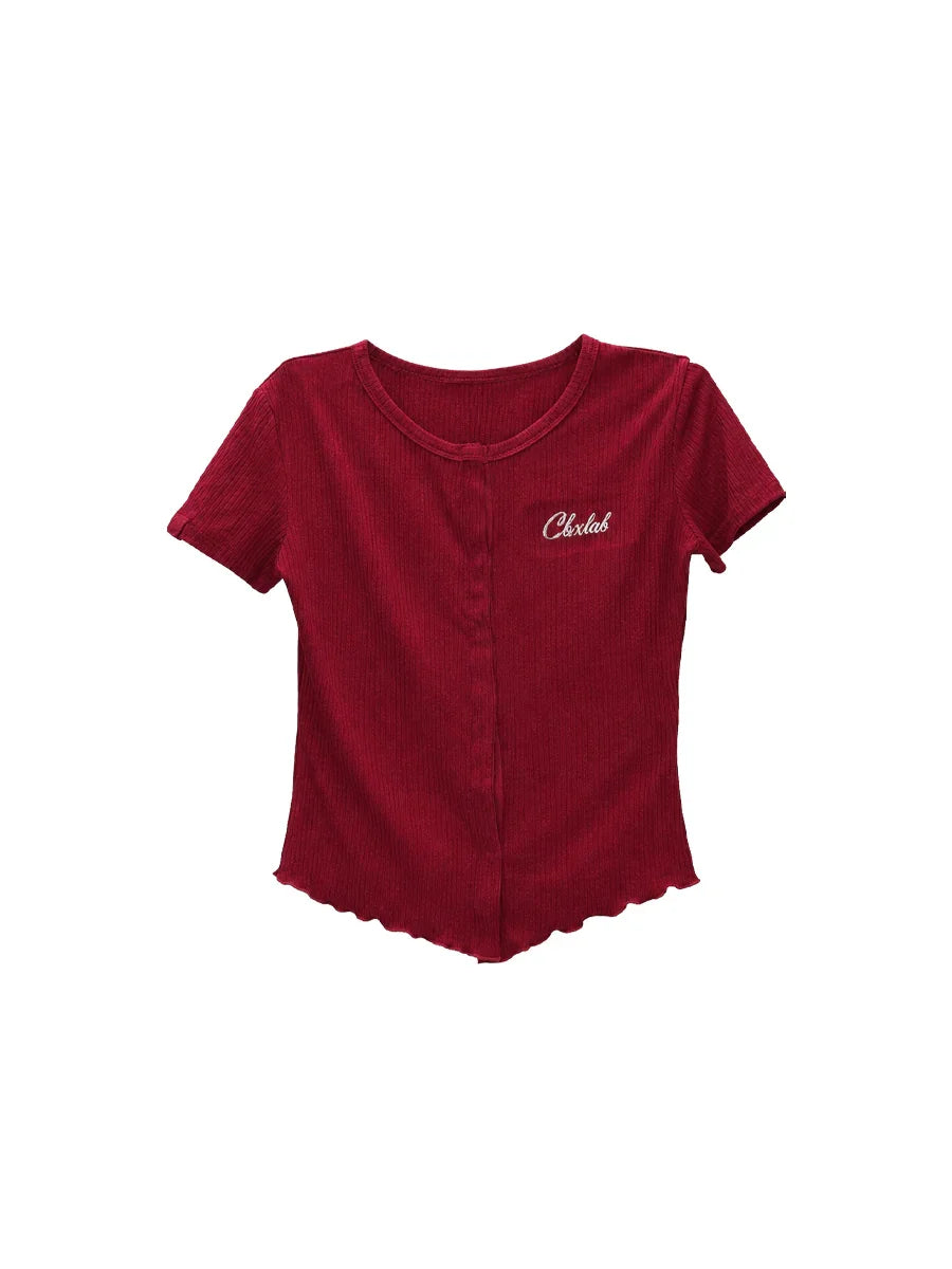 WHY SOIL Snap Ribbed Short Sleeve Top