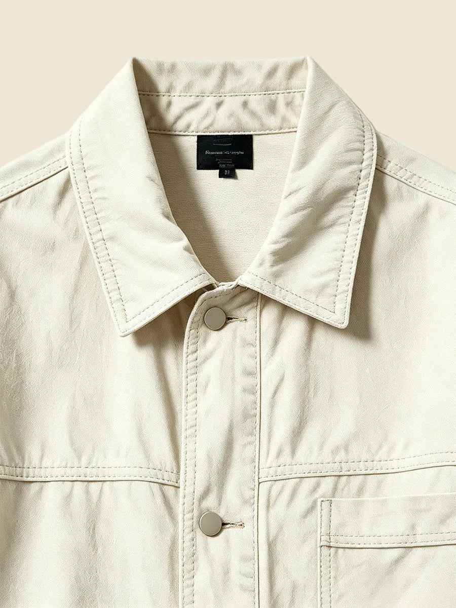 Color Block Patchwork Regular Shoulder Oversized Short Sleeve Denim Jacket Cream Blue Wash | WHYSOIL