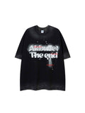 Whysoil-Spray Splash Gradient Faded  Letter Print Oversized T-Shirt