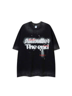 Whysoil-Spray Splash Gradient Faded  Letter Print Oversized T-Shirt