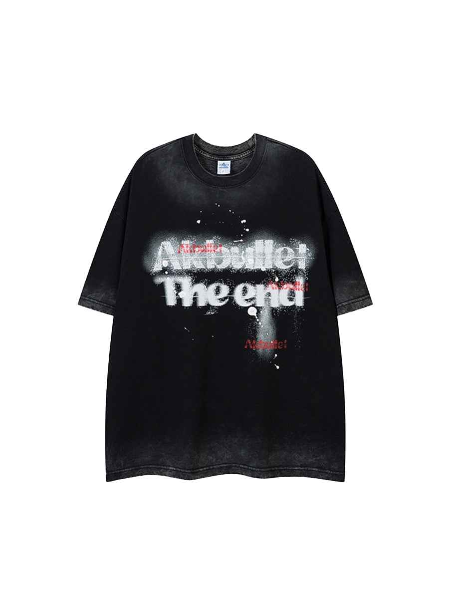 Whysoil-Spray Splash Gradient Faded  Letter Print Oversized T-Shirt