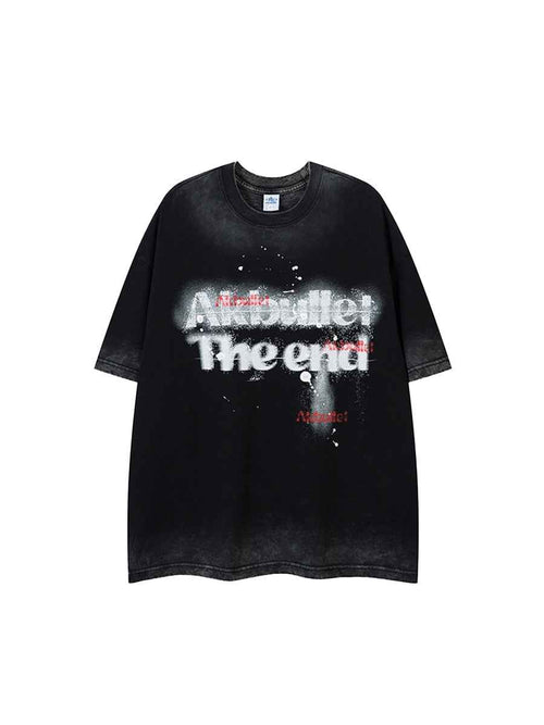 Whysoil-Spray Splash Gradient Faded  Letter Print Oversized T-Shirt